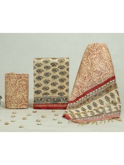 KAHVA - Dark Beige Chanderi Unstitched Kurta & Pant with Dupatta