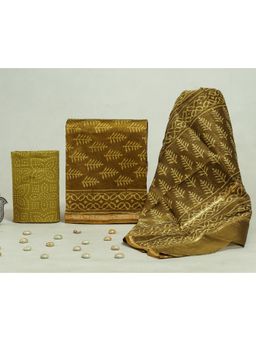 KAHVA - Oak Brown Chanderi Unstitched Kurta & Pant with Dupatta
