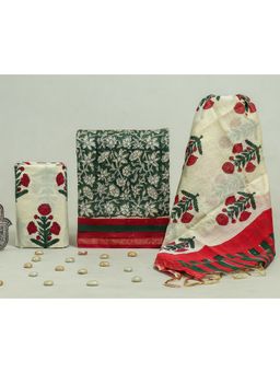 KAHVA - Olive Green Chanderi Unstitched Kurta & Pant with Dupatta