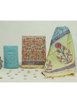 KAHVA - Pale Olive Chanderi Unstitched Kurta & Pant with Dupatta