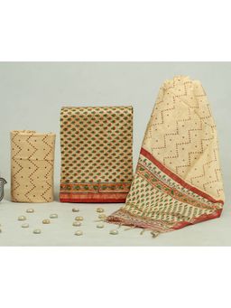 KAHVA - Beige Chanderi Women Unstitched Kurta & Pant with Dupatta