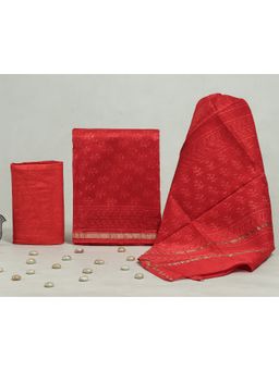 KAHVA - Red Chanderi Unstitched Kurta & Pant with Dupatta