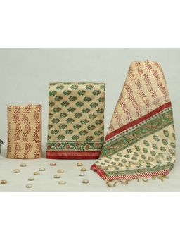KAHVA - Beige Chanderi Unstitched Kurta & Pant with Dupatta