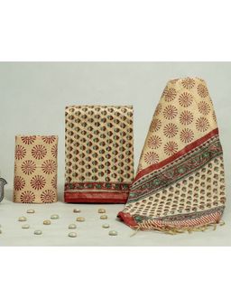 KAHVA - Thistle Beige Chanderi Unstitched Kurta & Pant with Dupatta