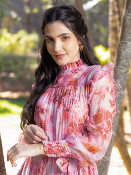 IS.U - Red Floral Tiered Midaxi Dress