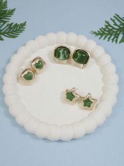 I Jewels - Designer Teal And Gold Contemporary Studs Earrings