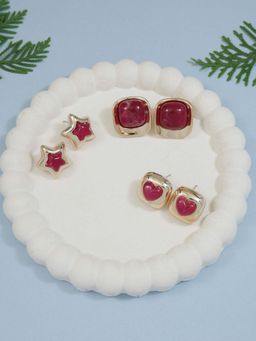 I Jewels - Designer Red And Gold Contemporary Studs Earrings