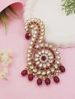 I Jewels - Maroon Traditional Gold-Plated Kundan Studded Kalangi Brooch for Women