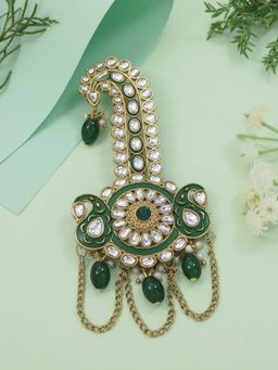 I Jewels - Green Traditional Gold-Plated Kundan Studded Kalangi Brooch for Women