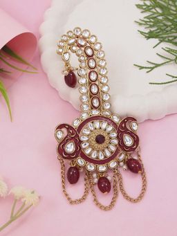 I Jewels - Maroon Traditional Gold-Plated Kundan Studded Kalangi Brooch for Women