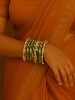 I Jewels - Green Gold Plated Traditional Velvet and Stone-Studded Bangles for Women