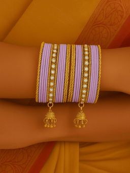 I Jewels - Purple Gold Plated Velvet and Stone-Studded Bangles with Jhumka Danglers for Women