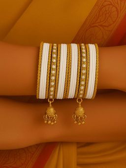 I Jewels - White Gold Plated Velvet and Stone-Studded Bangles with Jhumka Danglers for Women