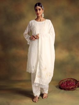 Readiprint - White Color Kurti with Bottom and Dupatta (Set of 3)