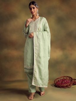 Readiprint - Green Color Kurti with Bottom and Dupatta (Set of 3)