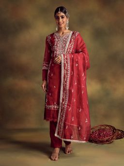 Readiprint - Red Color Kurti with Bottom and Dupatta (Set of 3)