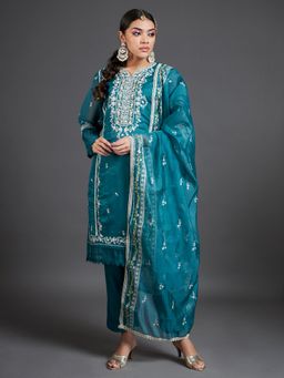 Readiprint - Teal Color Kurti with Bottom and Dupatta (Set of 3)