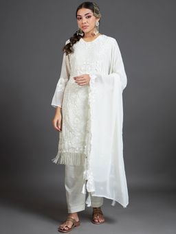 Readiprint - White Color Kurti with Bottom and Dupatta (Set of 3)