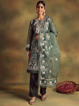 Readiprint - Green Color Kurti with Bottom and Dupatta (Set of 3)