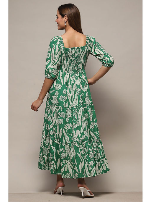 biba green dress Emerald Green Silk Festive Tiered Anarkali Dress