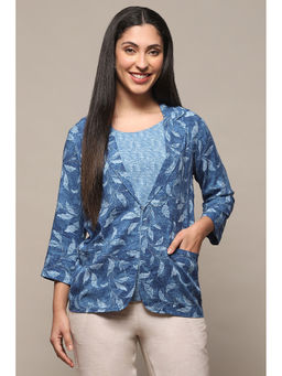 Biba - Electric Blue Rayon Printed Blazer with Inner (Set of 2)