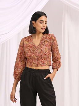 Okhai - Rowshan Hand Block Printed Kalamkari Blouse