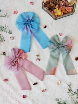 Label Kanupriya - Chic N Sleek Blue, Green, Onion Pink Bows (Pack of 3)