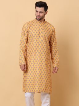Kraft India - Men Chikan Embraided Printed Yellow Kurta
