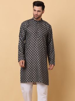 Kraft India - Mandarin Collar Ethnic Motif Black Kurta