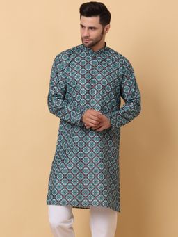Kraft India - Mandarin Collar Ethnic Motif Green Kurta
