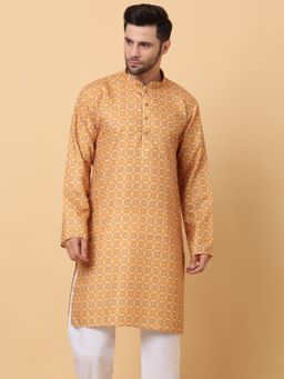 Kraft India - Mandarin Collar Ethnic Motif Yellow Kurta