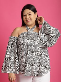 theRebelinme - Plus Size Womens Black & White Zebra Printed Halter Neck Top