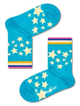 Happy Socks - Light Blue Kids Star Crew Sock Cosmic Unisex Design