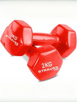 Strauss - Vinyl Dumbbell, 1 Pair, 2Kg Each, (Red)