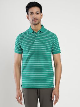 Greenfibre - Men's Striped Green Slim Fit Half Sleeve Polo T-Shirt