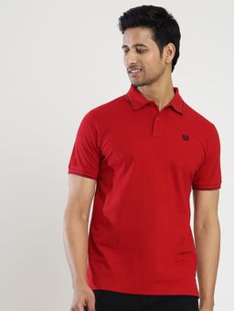 Greenfibre - Men's Red Solid Slim Fit Half Sleeve Polo T-Shirt