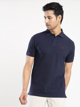 Greenfibre - Men's Navy Blue Solid Slim Fit Half Sleeve Polo T-Shirt