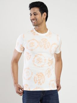 Greenfibre - Men's White Printed Slim Fit Half Sleeve Round Neck T-Shirt