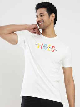 Greenfibre - Men's White Typography Slim Fit Half Sleeve Round Neck T-Shirt