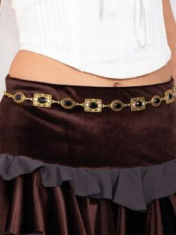 AQUASTREET - Black Gemstone Gold Plated Anti-Tarnish Waist Chain Belt
