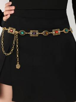AQUASTREET - Multicolor Gemstone Gold Plated Anti-Tarnish Waist Chain Belt
