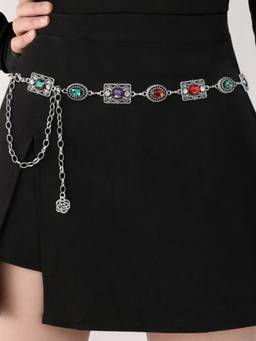 AQUASTREET - Multicolor Gemstone Silver Plated Anti-Tarnish Waist Chain Belt