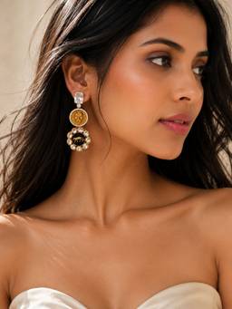 Abdesigns - Elite Gold Plated American Diamond White Drop Earrings