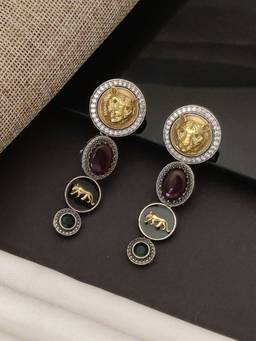 Abdesigns - Gold Plated Sabyasachi Style Maroon Drop Earrings