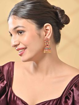 Fida - Women Multicolor Gold Plated Temple Jhumkas Earrings