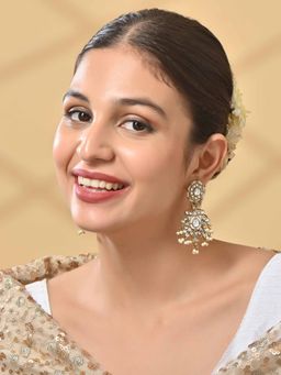 Fida - Gold Plated Kundan White Pearl Drop Earrings for Women