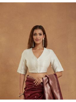Fabindia - Off White Cotton Silk Blend Banarsi Stitched Blouse