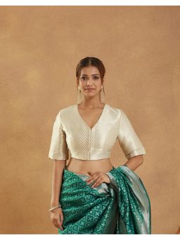 Fabindia - Natural Cotton Silk Blend Banarsi Off White Stitched Blouse