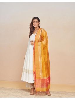 Fabindia - Mustard Cotton Silk Blend Hand Block Printed Woven Dupatta