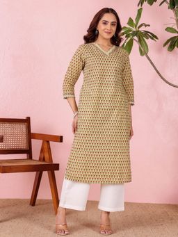 Chowkhat - Embroidered and Printed Pure Cotton Straight Green Kurta